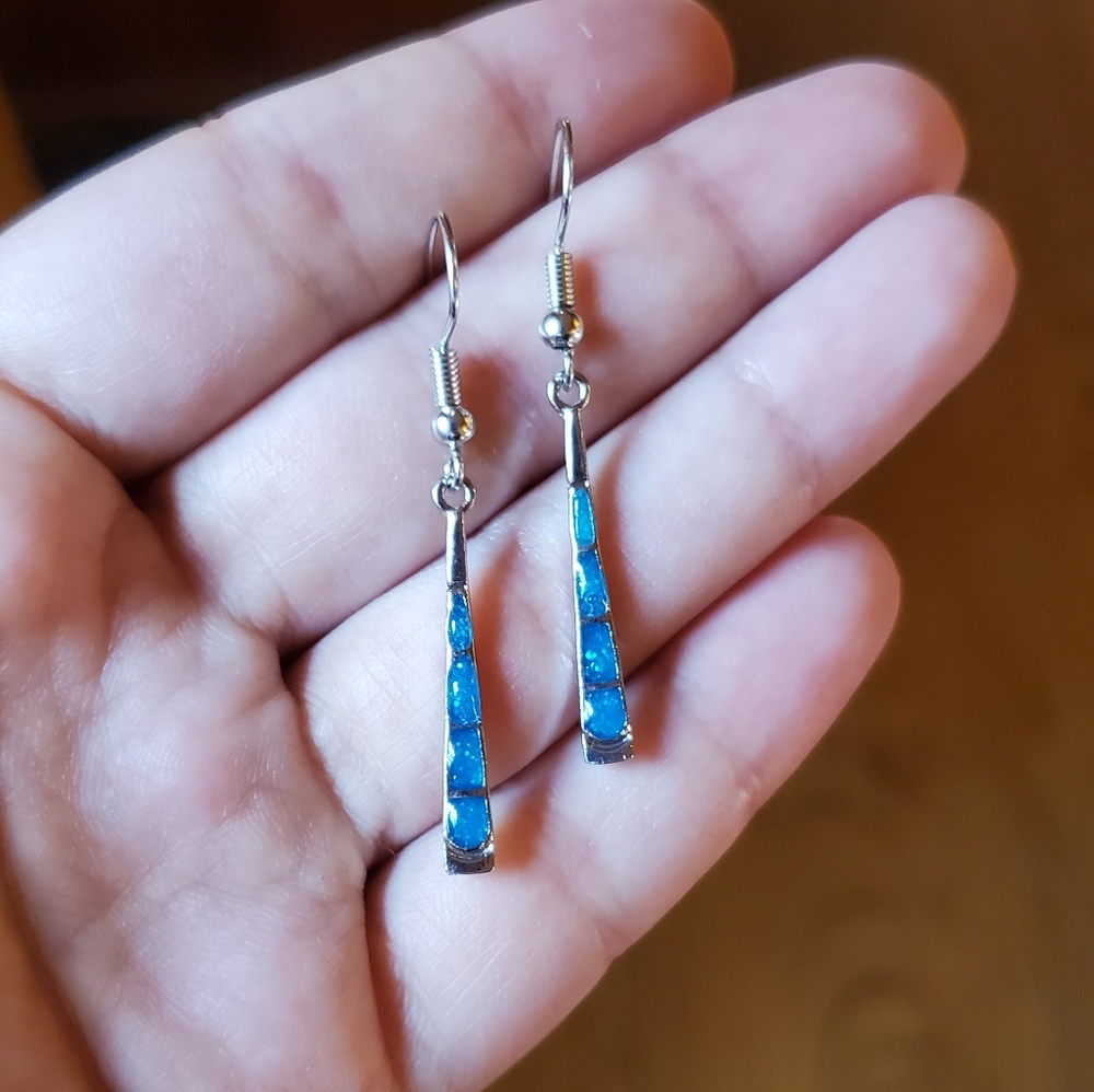 NWOT Blue Enamel Drop Earrings - Picture 6 of 10
